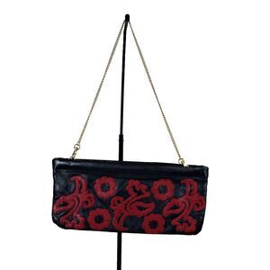 Great American Leatherworks Hinged Chain Strap Clutch‎ Purse Red Black Western